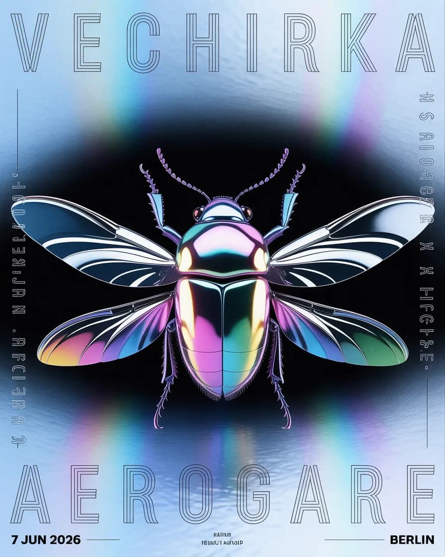 Vechirka × Aerogare — AI-generated event poster, Berlin, 7 Jun 2026